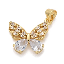 Прозрачный Латунь стекло кулоны, бабочка, стойки покрытие, долговечный, без свинца и без кадмия, реальный 18 k позолоченный, граненые, прозрачные, 17x20x4 мм, отверстие : 4.5x3.5 мм