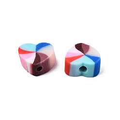 Sky Blue Handmade Polymer Clay Beads, Heart, Sky Blue, 8.5~9x8.5~10x4mm, Hole: 1.5mm