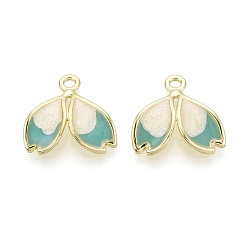 Средний Аквамарин Подвески из эмали и сплава, для аксессуаров своими руками, два тона, лепесток, золотой свет, без свинца и без кадмия, средний аквамарин, 16.5x17.5x3 мм, отверстие : 1.8 мм