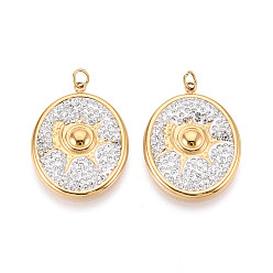 Солнце 304 подвески из нержавеющей стали и полимерной глины с кристаллами и стразами, с целью перехода в кольце, ионное покрытие (ip), реальный 18 k позолоченный, солнце, 25x19.5x2 мм, отверстие : 2.8 мм