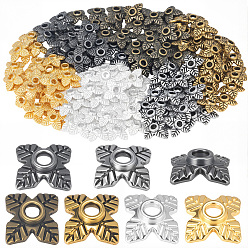 (52) Непрозрачная лаванда 600 шт. 6 цвета тибетский стиль сплава бусины колпачки, цветок, 4-лепесток, разноцветные, 6x6x2 мм, отверстие : 1 мм, 100 шт / цвет