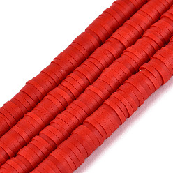 Rot Handgemachte Fimo-Perlen Stränge, für DIY Schmuck Bastelbedarf, heishi Perlen, Disc / Flachrund, rot, 6x0.5~1 mm, Bohrung: 1.8 mm, ca. 290~320 Stk. / Strang, 15.75 Zoll ~ 16.14 Zoll (40~41 cm)