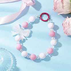Pink Подвесные украшения из акриловых бантов и стеклянных круглых бусин, с литыми пружинными кольцами, розовые, 157 мм