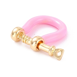 Pink Brass Enamel D-Ring Anchor Shackle Clasps, Real 18K Gold Plated, for Bracelets Making, Pink, 18x15~17x4.5~5mm, Hole: 8mm