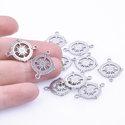 Stainless Steel Color Non-Tarnish 201 Stainless Steel Connector Charms, Flat Round Compass Links, Stainless Steel Color, 18x24x1mm, Hole: 1.2mm