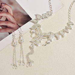 Серебро Элегантные комплекты из сплава с кисточками-бабочками и ожерельями для свадьбы, серебряные, ожерелья: 19.09 дюйм (48.5 см)