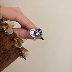 Черный Манжета из сплава с эмалью, открытые кольца, кролик, серебряные, чёрные, внутренний диаметр: регулируемый