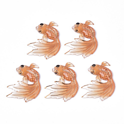 Orange UV Printing Acrylic Pendants, with Spray Paint Bottom, Goldfish, Orange, 30x25x4mm, Hole: 1mm