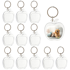 Clear Acrylic Keychain, with Iron Split Key Rings, Apple, Clear, 81.5mm, Pendants: 50.5x46x6mm, 18sets/box