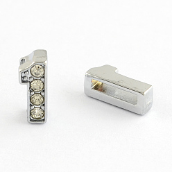 Number Zink-Legierung Strass Nummer Diacharme, Platin Farbe, num. 1, 11.5x5x5 mm, Bohrung: 8x2 mm