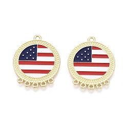 Light Gold Ссылки на компоненты плоской круглой люстры из сплава и эмали ко Дню независимости, синий, белый и красный, золотой свет, 31x25x1 мм, отверстие : 1.6 мм