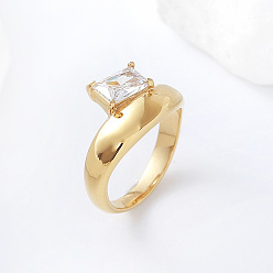 Настоящее золото 18K 304 нержавеющая сталь, стекло палец кольца, прямоугольные, реальный 18 k позолоченный, размер США 6 (16.5 мм)