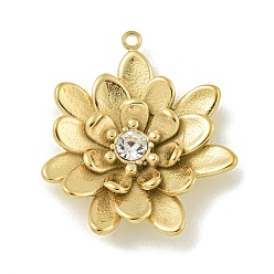 Настоящее золото 14K 304 подвески из нержавеющей стали, с кристально горный хрусталь, цветочный шарм, реальный 14 k позолоченный, 25.5x23.5x4.5 мм, отверстие : 1.5 мм