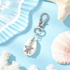 Морская звезда Океан коллекция подвесные украшения из ракушек, подвески из сплава и поворотные застежки-шармы для украшений сумок, морская звезда, 60 мм, Кулон : 28x16 мм