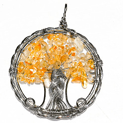 Цитрин Большие подвески из натурального цитринового кварца, медная проволока, обернутая в плоском виде, с подвесками в виде деревьев, 50 мм