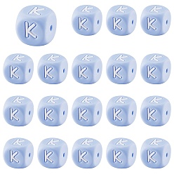 Letter K 20Pcs Blue Cube Letter Silicone Beads 12x12x12mm Square Dice Alphabet Beads with 2mm Hole Spacer Loose Letter Beads for Bracelet Necklace Jewelry Making, Letter.K, 12mm, Hole: 2mm
