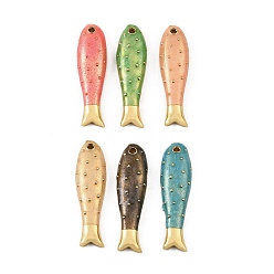Mixed Color Brass Enamel Pendants, Fish Charms, Rack Plating, Long-Lasting Plated, Cadmium Free & Lead Free, Real 18K Gold Plated, Mixed Color, 40x11x5.5mm, Hole: 2mm