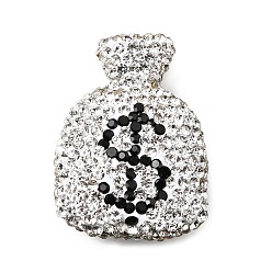Кристалл Ручной полимерной глины шариков Rhinestone, сумка со знаком доллара, кристалл, 34.5~35x25~26x11~11.5 мм, отверстие : 1.5~1.8 мм
