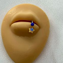 Звезда 316 хирургическая нержавеющая сталь с акриловыми кольцами для губ, цвет нержавеющей стали, синие, звезда, внутренний диаметр: 10 мм, штифты : 1.2 мм, Руководитель: 4 mm