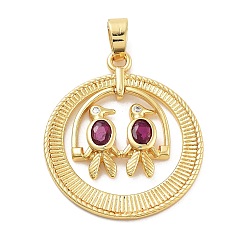 Золотой Стойка металлическая латунная микропрофилированная кубическая циркония подвески, без свинца и без кадмия, долговечный, плоские круглые с птицей, золотые, 25.5x22x2.5 мм, отверстие : 4x3 мм