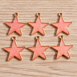 Светло-Коралловый Подвески из блестящего сплава с эмалью, золотой свет, звезда очарование, свет коралловый, 18x16 мм, 10 шт / комплект