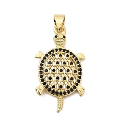 Настоящее золото 18K Латунные микро проложить кубического циркония подвески, долговечный, стойки покрытие, без свинца и без кадмия, прелести черепахи, реальный 18 k позолоченный, 27.5x15.5x3 мм, отверстие : 4.5x3.5 мм