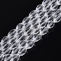 Clear Transparent Glass Beads Strands, Rice, Faceted, Clear, 8~9x5~6mm, Hole: 0.9~1mm, about 67~68pcs/strand, 22.83~23.62 inch(58~60cm)
