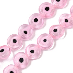 Pink Ручной сглаза бусины бисер нитей, плоско-круглые, розовые, 7.5~9x3 мм, отверстие : 0.8 мм, около 48~49 шт / нитка, 13.90~14.45'' (35.3~36.7 см)