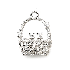 Платинированный Латунь прелести, без кадмия, без никеля и без свинца, плетеная корзина, с кубического циркония, Реальная платина, 14x11x7.5 мм, отверстие : 1.2 мм