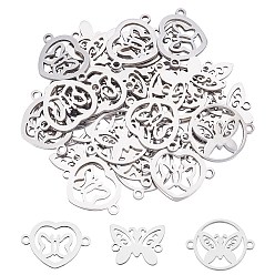 Stainless Steel Color Stainless Steel Links, Laser Cut, Butterfly, Stainless Steel Color, 11.5~16x15.5~20x1mm, Hole: 1.5mm, 30pcs/box
