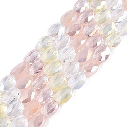 Pink Нити из гальванически покрытых искусственным нефритом и непрозрачных и прозрачных стеклянных бусин, смешанный стиль, овальные, с покрытием AB цвета, граненые, розовые, 8x6x3.5~4 мм, отверстие : 1~1.2 мм, около 44~52 шт / нитка, 13.98~16.93 дюйм (35.5~43 см)