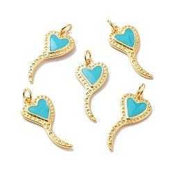 Golden Rack Plating Brass Enamel Pendants, Cadmium Free & Lead Free & Nickle Free, with Jump Ring, Heart, Long-Lasting Plated, Golden, 20.5x9x1.5mm, Jump Ring: 5x0.6mm, Inner Diameter: 3.5mm