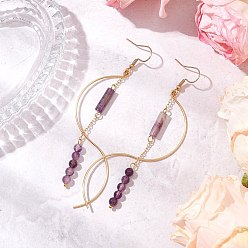 Аметист Серьги-подвески из натурального аметиста в форме столба, с 304 крючками для сережек из нержавеющей стали для женщин, 96 мм