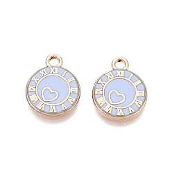 Светло-Голубой Стойки обшивки сплава эмали подвески, Плоские круглые подвески в форме сердца и римских цифр., золотые, Небесно-голубой, 13.5x11x1.5 мм, отверстие : 1.6 мм