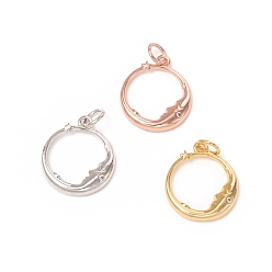 (52) Непрозрачная лаванда Латунные микропаве прозрачные подвески с фианитом, с прыжковых колец, долговечный, круглое кольцо с луной и звездой, разноцветные, 17x14.5x2.5 мм, переходное кольцо: 5x0.7 мм, внутренний диаметр: 3.6 мм