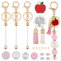 (52) Непрозрачная лаванда Набор для самостоятельного изготовления брелока из бисера на день учителя, включая брелок из сплава, акриловые и пластиковые жемчужные бусины, Подвеска из искусственной замши и сплава с изображением яблока и цитаты, разноцветные, 62 шт / пакет