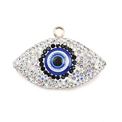Прозрачный АВ Латунные большие кулоны, Очарование лошадиных глаз, с использованием страз ручной работы из полимерной глины и смолы., золотой свет, ясно AB, 36x52~53x18~18.5 мм, отверстие : 4 мм