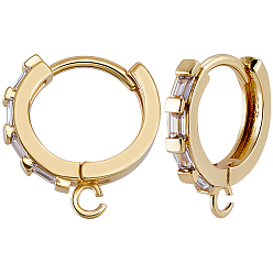 Настоящее золото 18K 8 шт. латунные серьги-кольца, с прозрачным кубическим цирконием и петлей, прозрачные, реальный 18 k позолоченный, 17x15x3 мм, отверстие : 1.6 мм, контактный: 0.7x1 mm