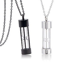 Mixed Color 2Pcs 2 Colors Glass Hourglass Urn Ashes Pendant Stainless Steel Cable Chain Necklaces, Mixed Color, 21.54 inch(54.7cm), 1pc/color