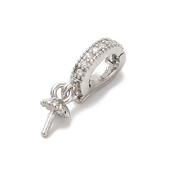 Платина Стойка покрытие латунь микро паве прозрачный кубический цирконий чашка колышек поручни, за половину пробурено бисера, без кадмия и без свинца, долговечный, овальные, платина, 17x7x2.5 мм