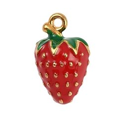 Красный 304 нержавеющей стальной эмали подвески, клубничное очарование, золотые, красные, 16x10 мм, отверстие : 1.4 мм