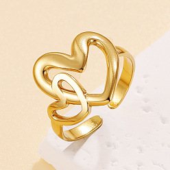 Золотой 304 открытые кольца манжеты из нержавеющей стали, сердце, золотые, 17 мм