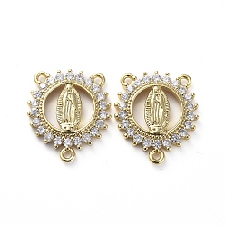 Золотой Латунь микро проложить ссылки люстры компонентов кубического циркония, 3 Разъемы петли, центральная часть четок, прозрачные, золотые, 19x16x3 мм, отверстие : 1.2 мм