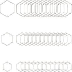 Stainless Steel Color 304 Stainless Steel Linking Ring, Hexagon, Stainless Steel Color, 13.5~20x12~22.5x0.8mm, 36pcs/box