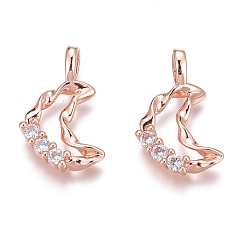 (52) Непрозрачная лаванда Латунные микропаве прозрачные подвески с фианитом, долговечный, поворот луны, разноцветные, 16x9.5x2 мм, отверстие : 3 мм