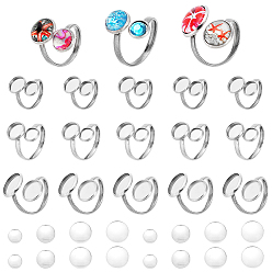 Нержавеющая Сталь Цвет Набор для самостоятельного изготовления пустого куполообразного манжетного кольца, включая настройки кольца из нержавеющей стали, Кабошоны из стекла, цвет нержавеющей стали, 54 шт / коробка