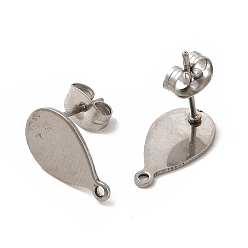 Stainless Steel Color Non-Tarnish 201 Stainless Steel Stud Earring Findings, with 304 Stainless Steel Pins & Horizontal Loops, Teardrop, Stainless Steel Color, 14x8mm, Pin: 0.8mm