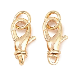 Real 18K Gold Plated Brass Lobster Claw Clasps, with Jump Ring, Real 18K Gold Plated, 12.5x5.5x3mm, Hole: 1.2mm