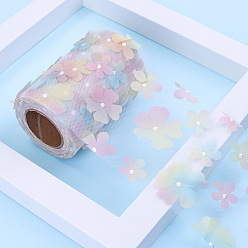Colorful Polyester Mesh Lace Trim, 3D Flower, Garment Accessories, Colorful, 4-3/4 inch(120mm), about 10 yards/roll