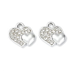 Платина Сплава кристалла горный хрусталь подвески, сердце прелести, uv покрытие, платина, 12x12x2 мм, отверстие : 1.8 мм